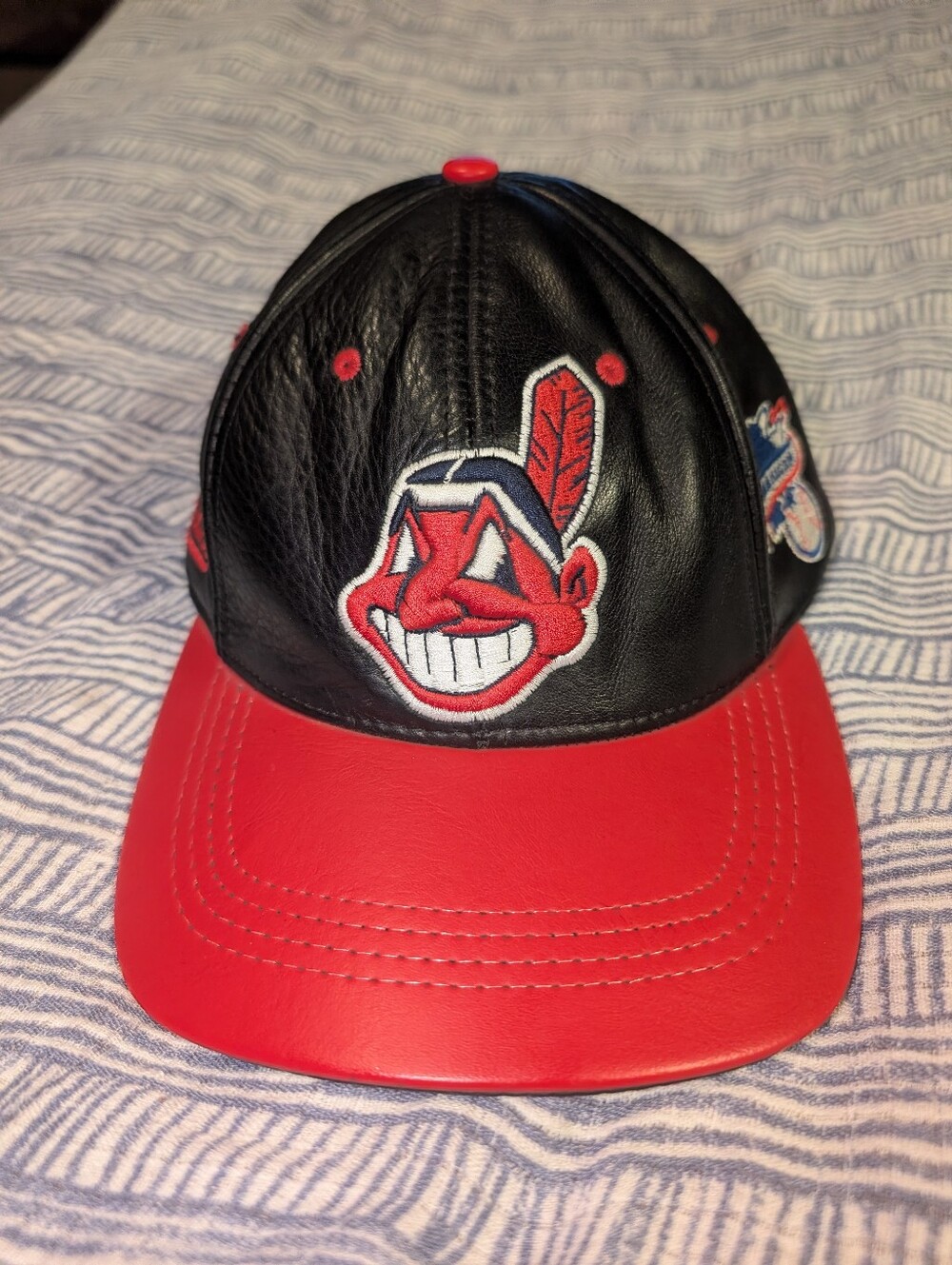 Vintage Cleveland Indians Logo Athletic Black Leather Hat Strapback MLB USA